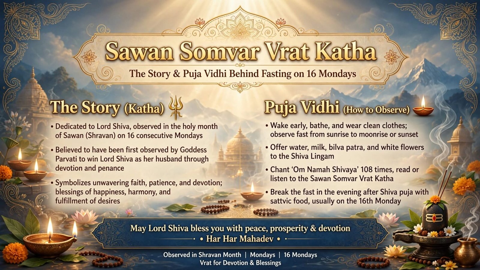 Sawan Somvar Vrat Katha: The Story and Puja Vidhi Behind Fasting on 16 Mondays